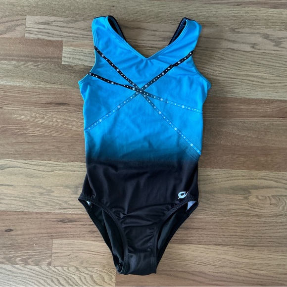 GK Blue and Black Diamonds Leotard Size Child Medium - Picture 2 of 9